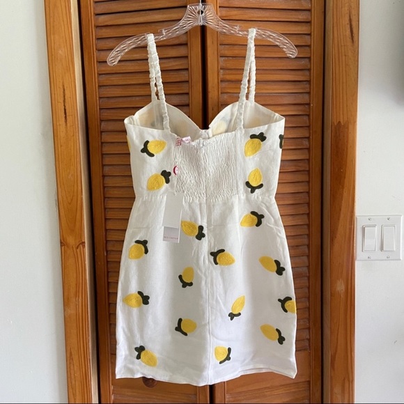 NEW Anthropologie Red Carter Linen Lemon Embroidered Mini Dress - Picture 6 of 16
